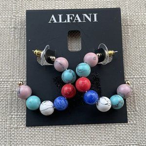 Alfani Women Earring Multi Color Beads C -Hoop Ear Fashion Jewelry New $32